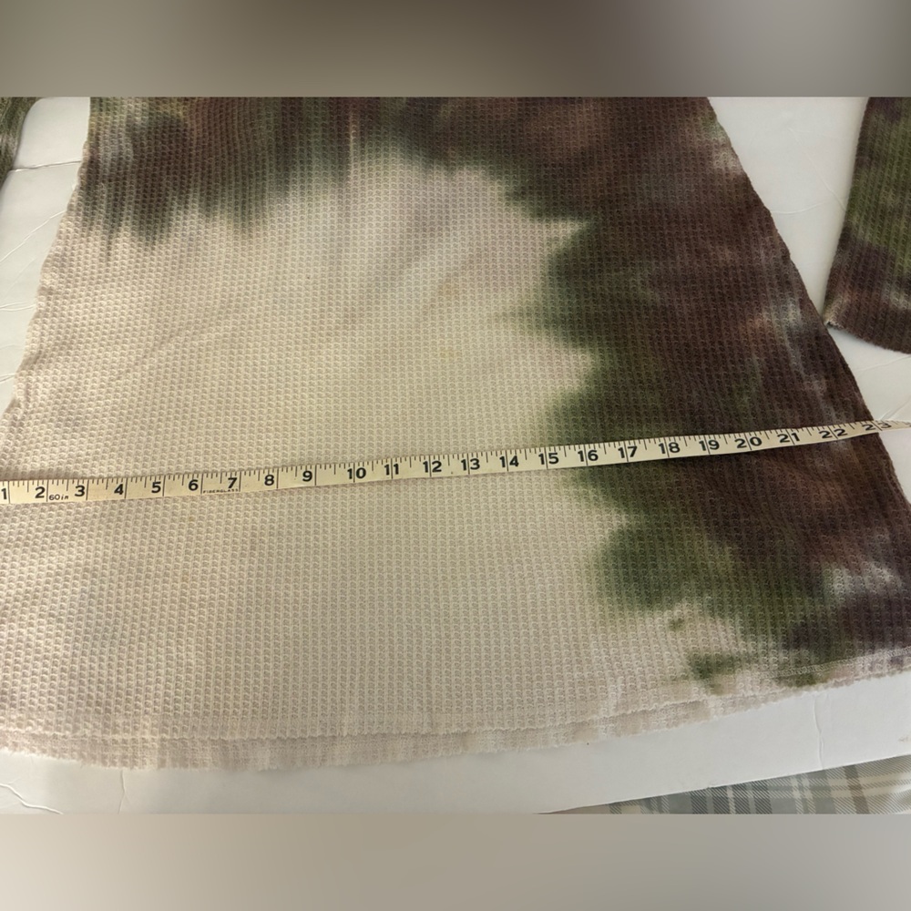 T Party Tie Dye Waffle Knit Hoodie Top Brown Green Beige Women L Fairy Grunge - Picture 9 of 10